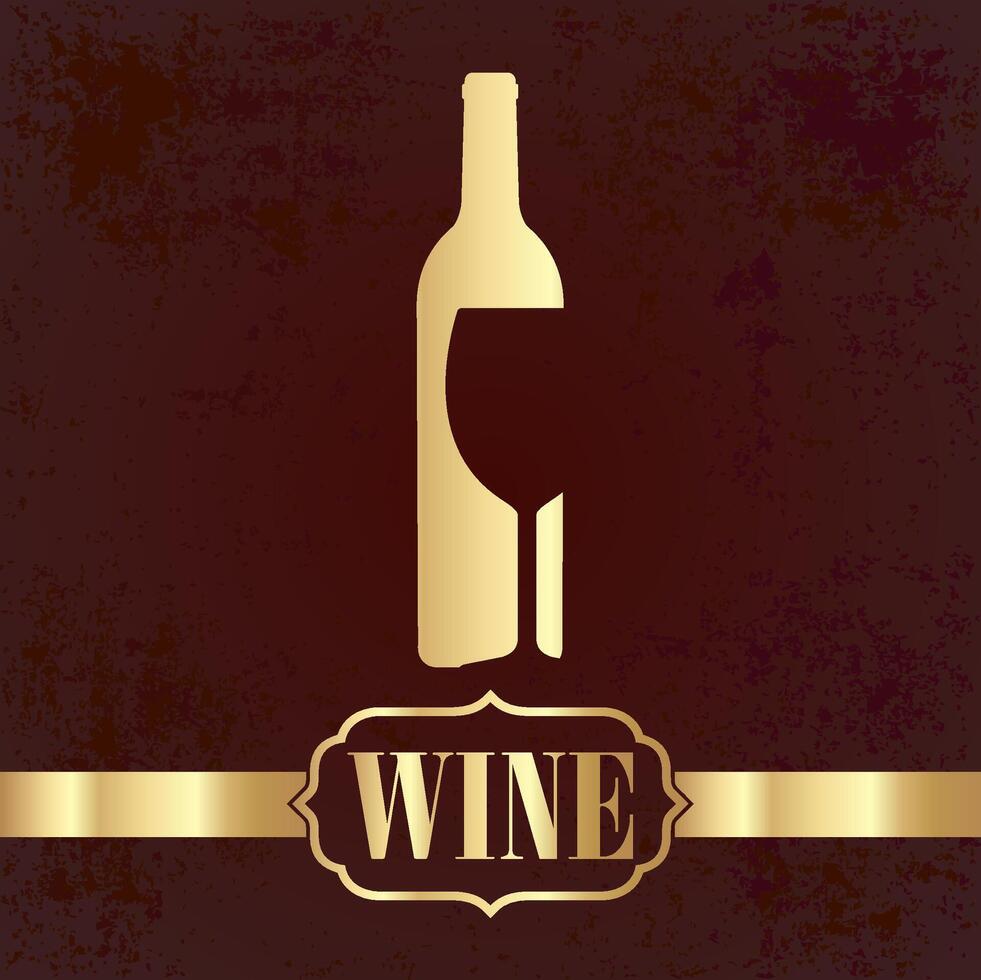 golden wine bottle and glass symbol on grunge background restaurant theme vector