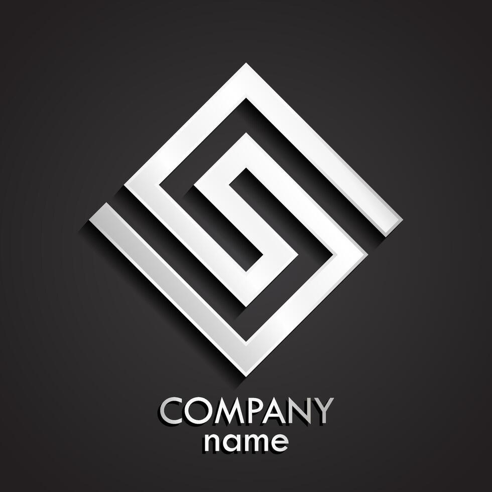 square shape line 3d geometric silver logo design vector