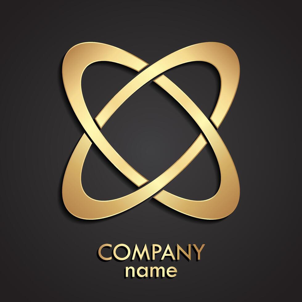 two ellipse shiny gold logo design 3d with shadow vector