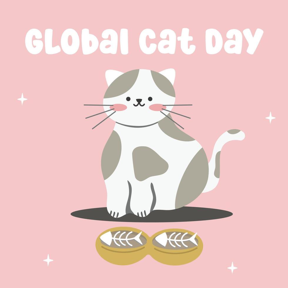 Global Cat Day. Suitable for flat design graphic illustration for template social media post, flyer design, flat illustration, banner, poster, greeting card, etc vector