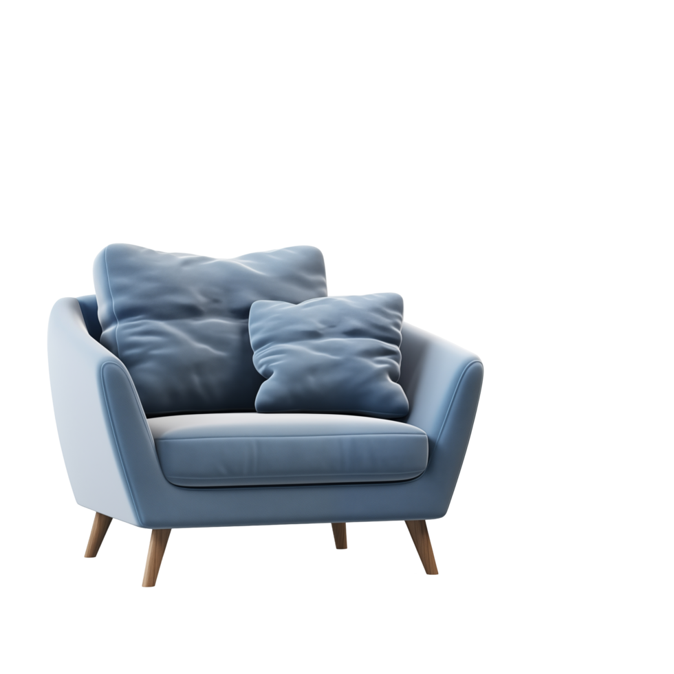 Modern Blue Armchair With Matching Floor Lamp And Plant Decor png