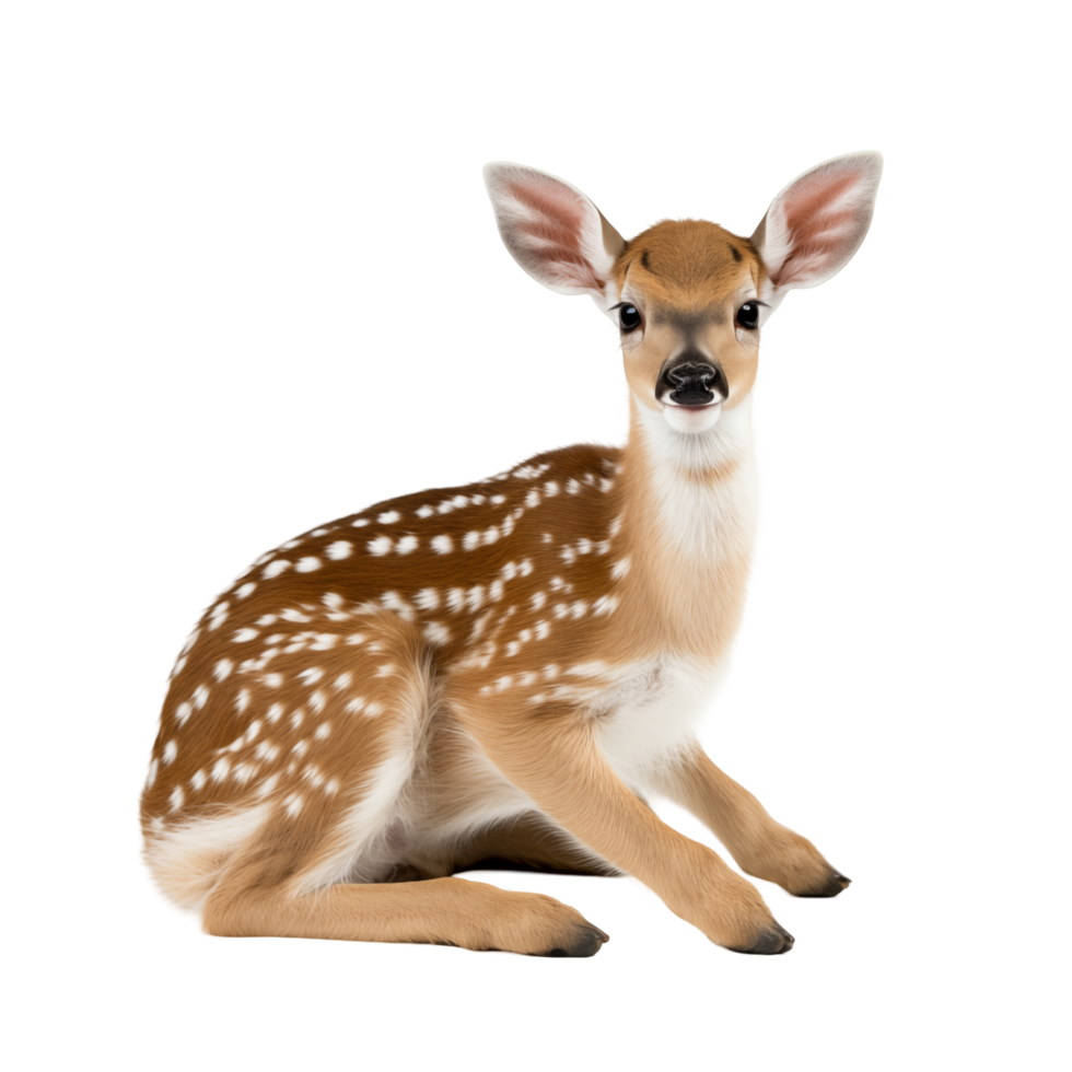 Adorable Fawn Sitting On Transparent Background With Large Ears And Spotted Brown Coat png