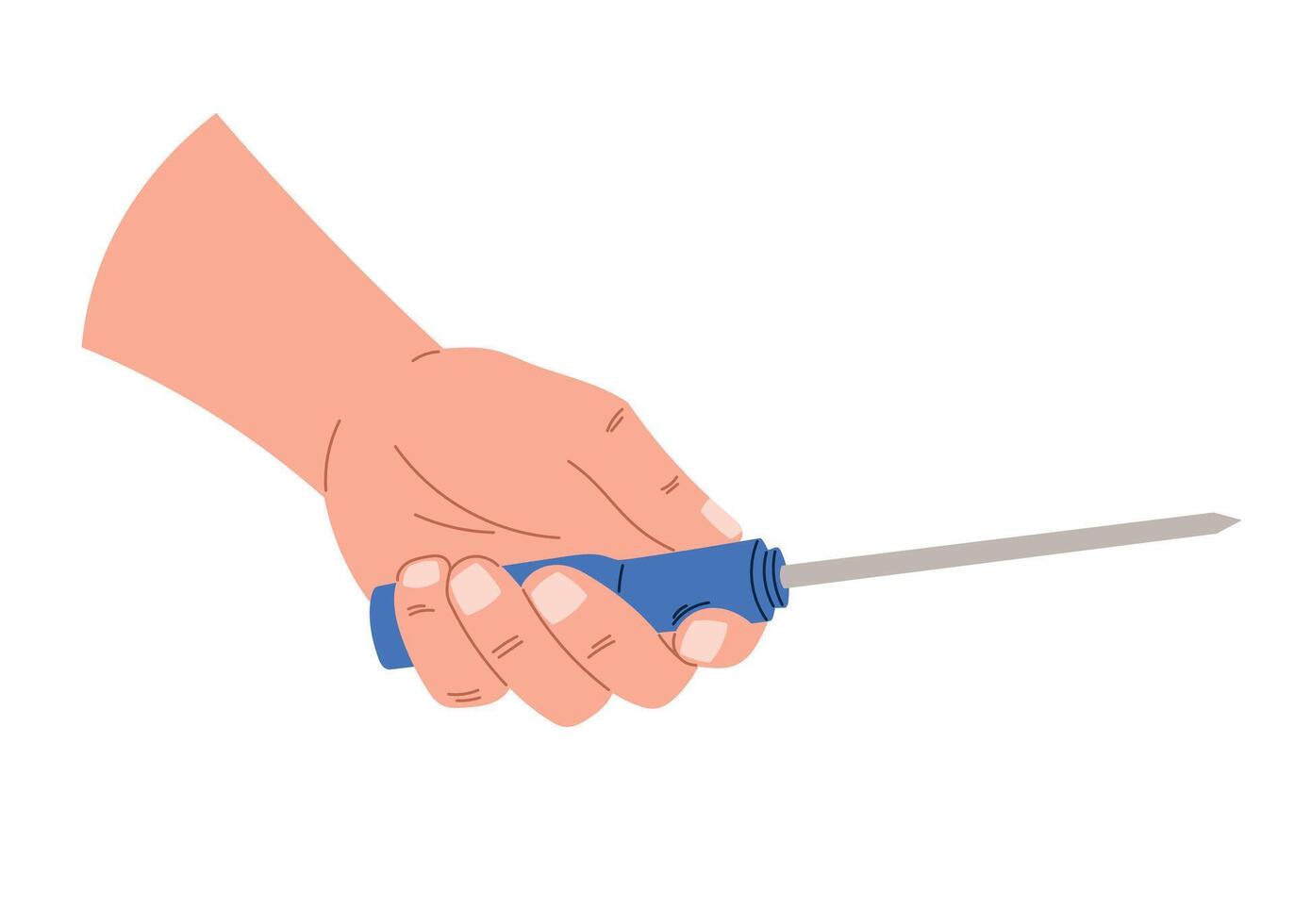 Male hand holding screwdriver. Master or repairman with working tool. isolated on white flat cartoon illustration. vector