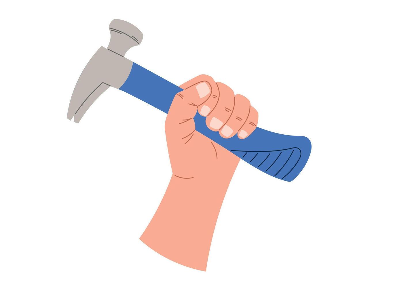 Male hand with hammer. Builder or carpenter man with working tool. isolated on white flat cartoon illustration. vector