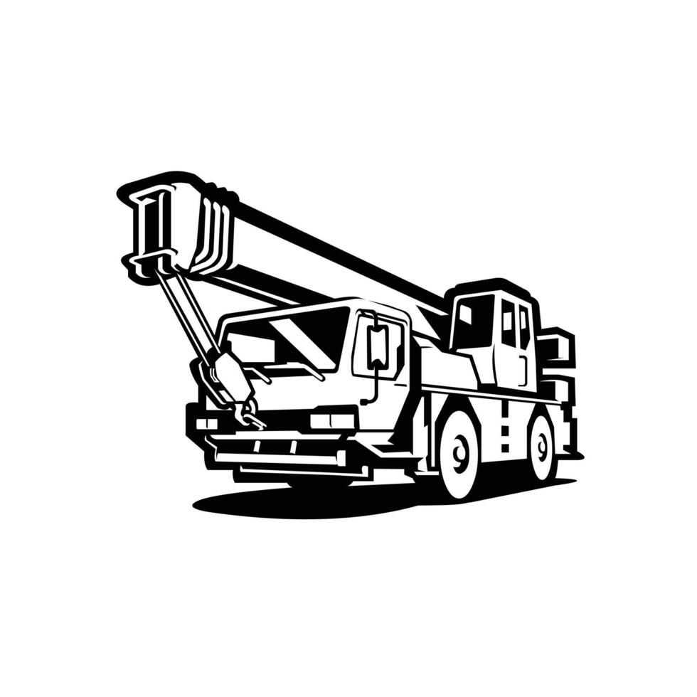 Mobile Crane Truck Lorry Heavy Vehicle Monochrome Transportation Design Illustration vector