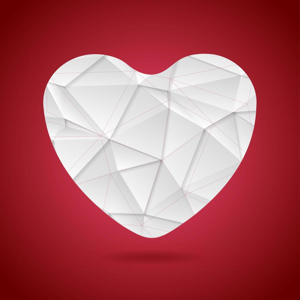 White polygonal tech heart on red background vector