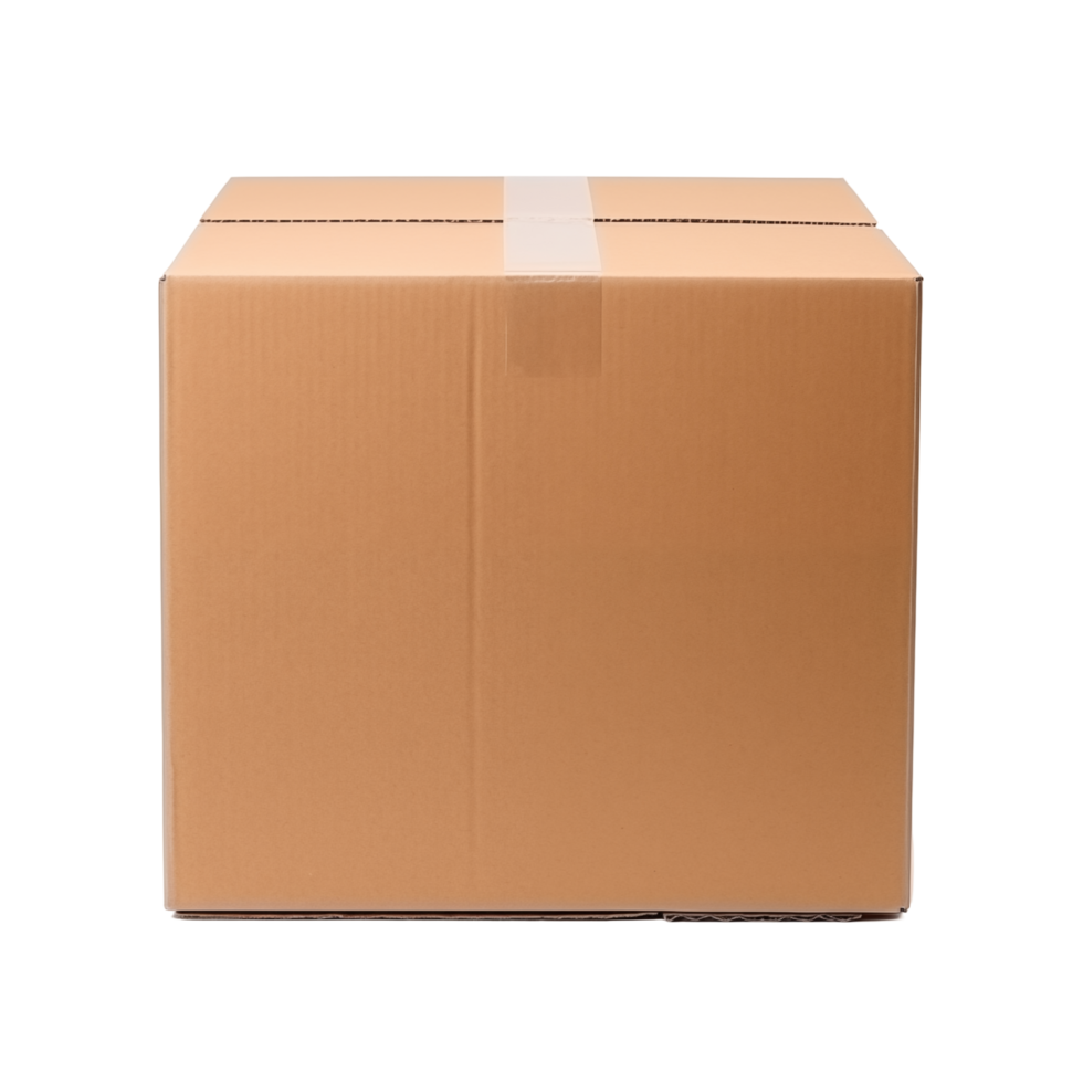 Plain Brown Sealed Cardboard Box With Tape On Transparent Background png