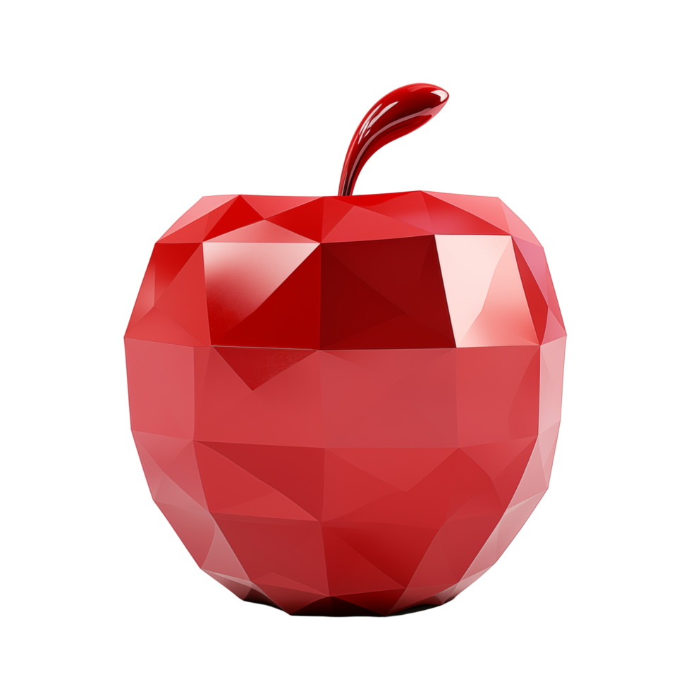 Geometric Polygonal Red Apple Sculpture With A Glossy Finish On Transparent Background png