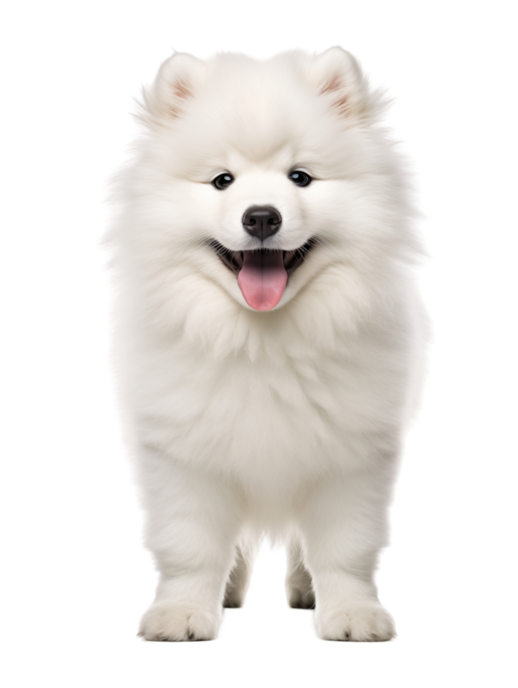 Adorable White Fluffy Dog With Tongue Out Standing On A Transparent Background png