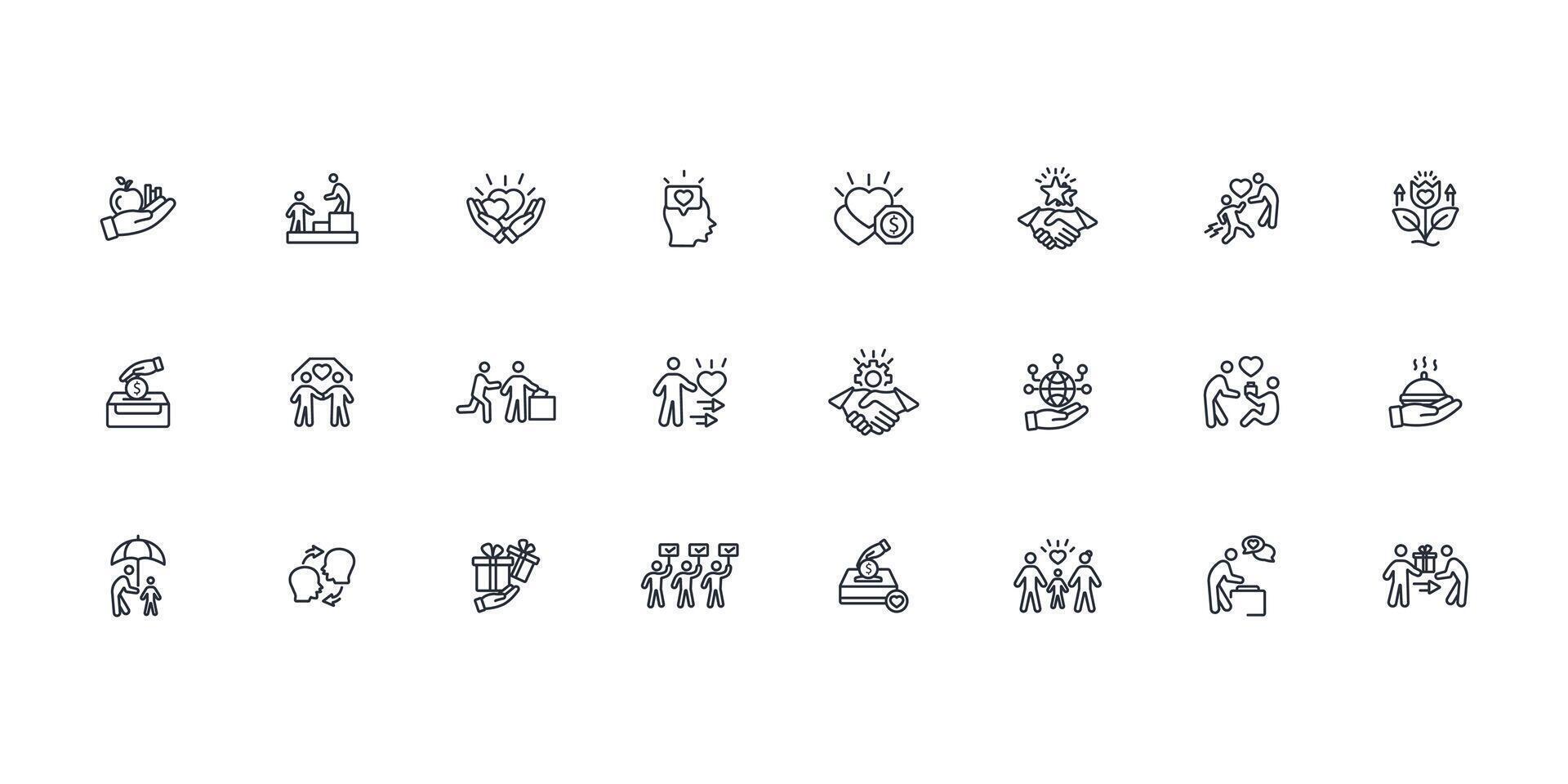 Altruism icon set..Editable stroke.linear style sign for use web design,logo.Symbol illustration. vector