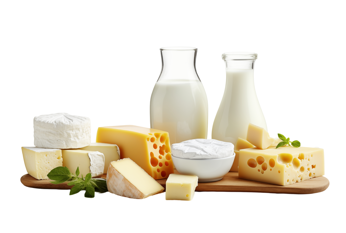 A variety of dairy products including milk, cheese and butter png