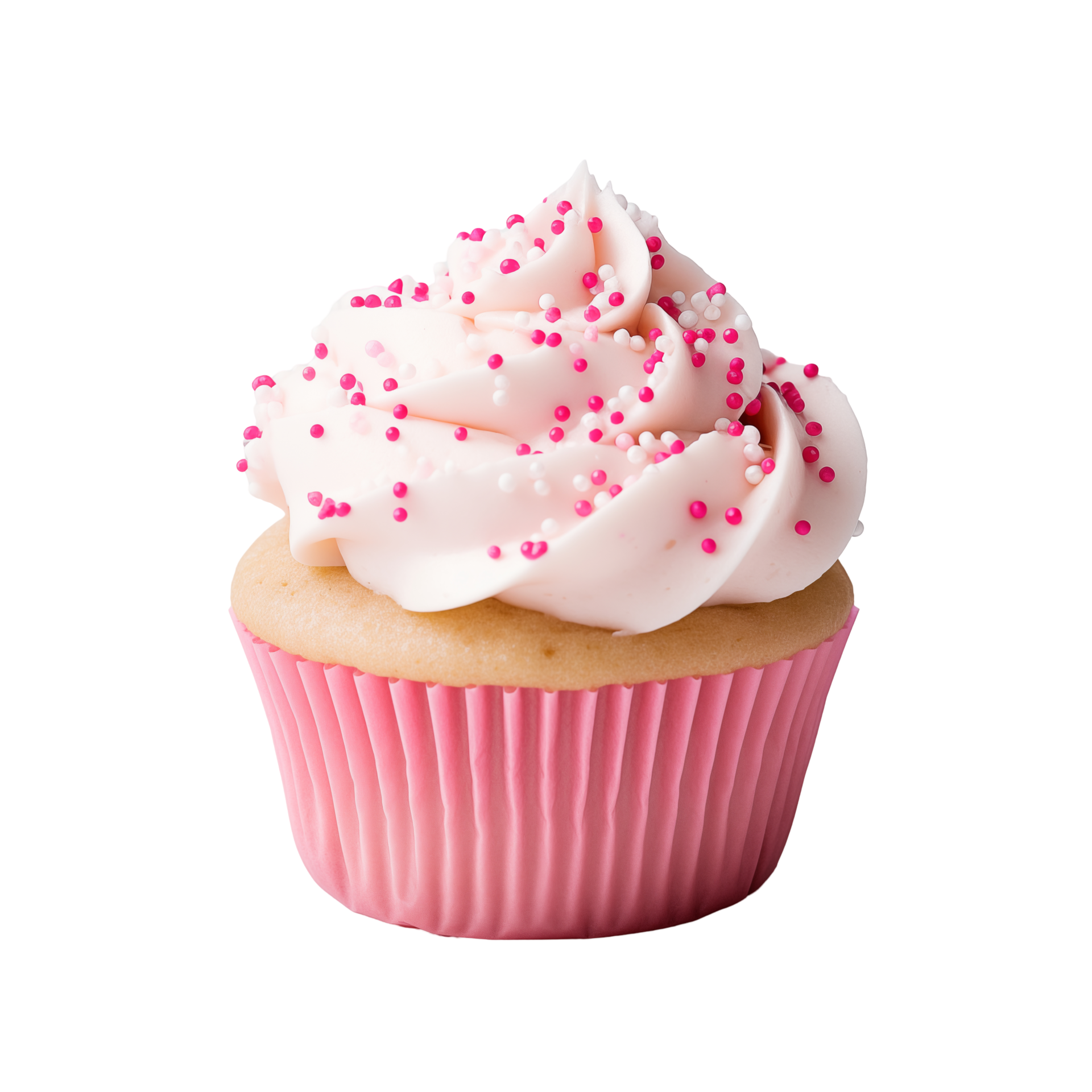 Pink Cupcake With Whipped Cream Frosting And Sprinkles On A Transparent
