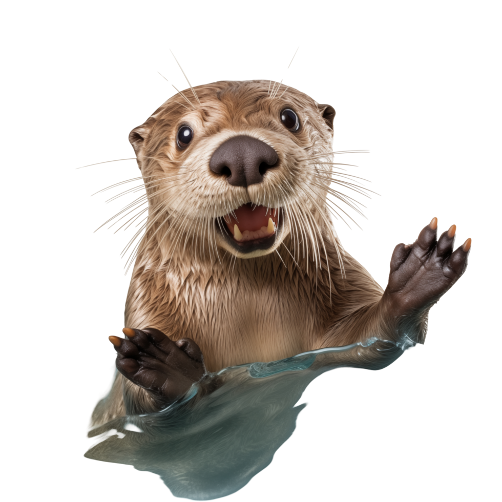 Playful Otter Clapping in Water with a Surprised Expression on Its Face png