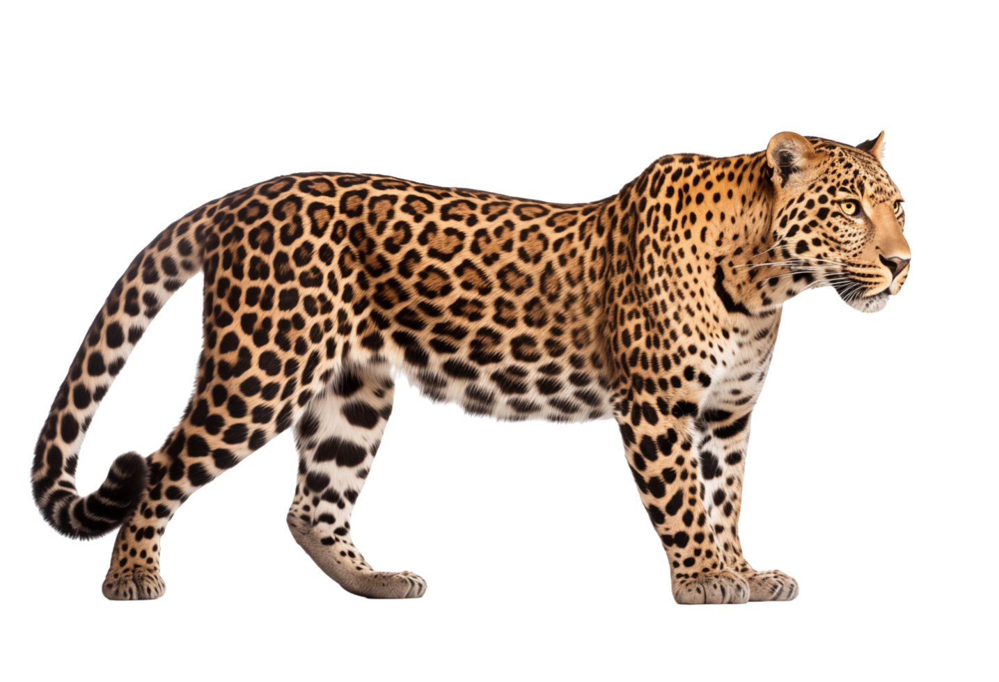 Side View Of A Walking Leopard With Distinct Spotted Coat On Transparent Background png