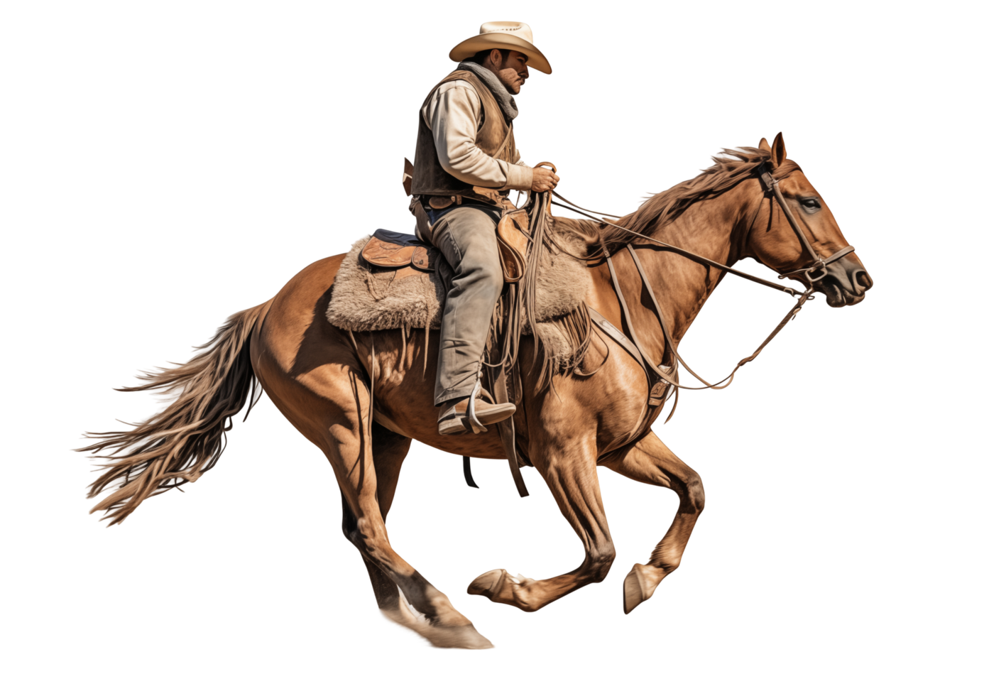 Cowboy Riding A Galloping Horse With Dust Trail On Transparent Background png