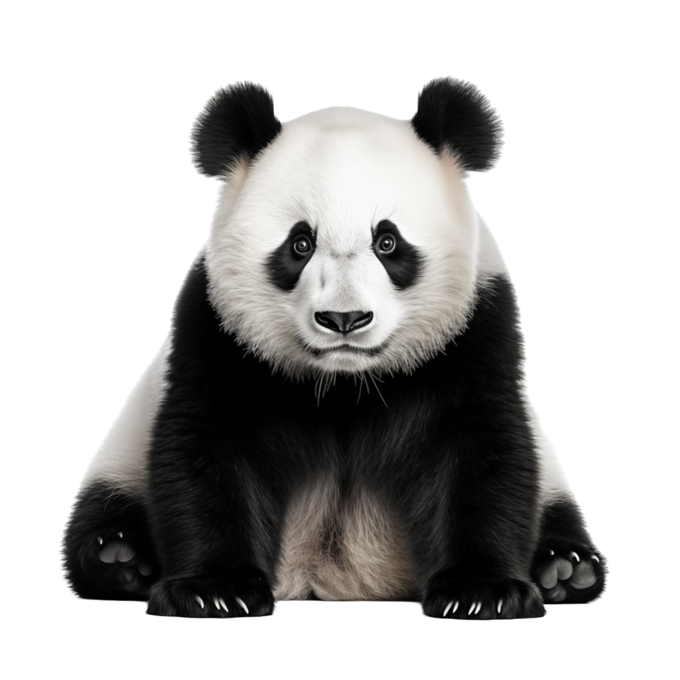 Giant Panda Sitting On Transparent Background Staring Directly At Camera With Black And White Fur png