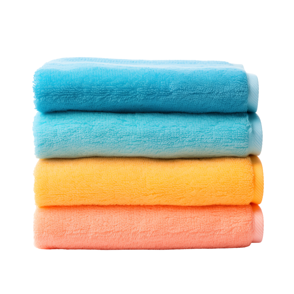 Stack Of Colorful Towels Folded Neatly With Blue Yellow And Orange Fabrics On Transparent Background png