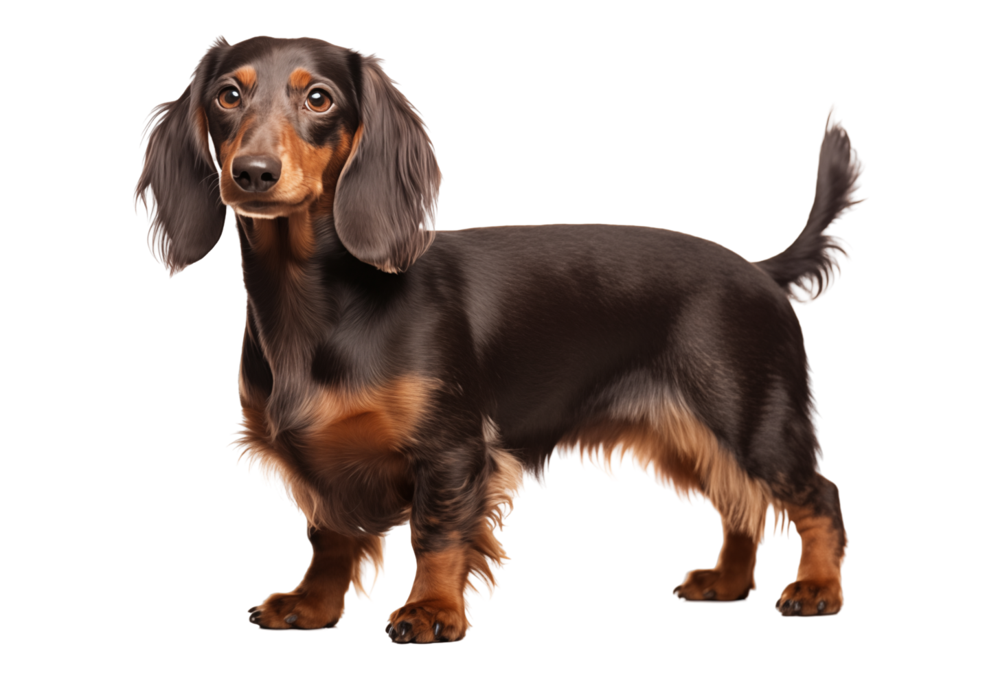 A dachshund dog standing in front of a black background png