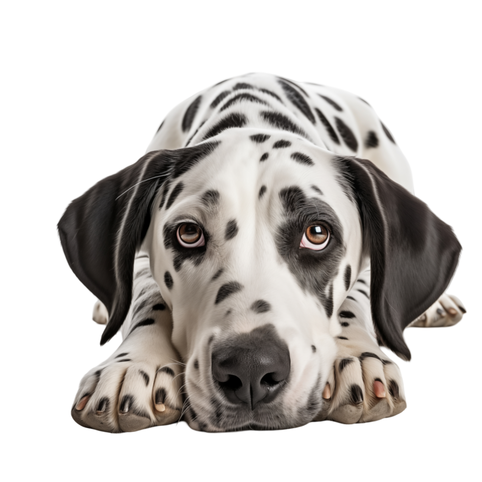 Dalmatian Lying Down With Sad Eyes On Transparent Background png