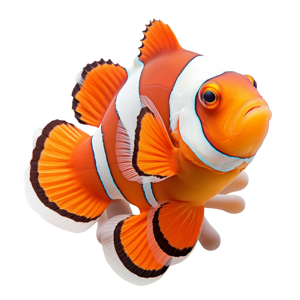 Vibrant Orange Clownfish Swimming In A White Background Closeup View png