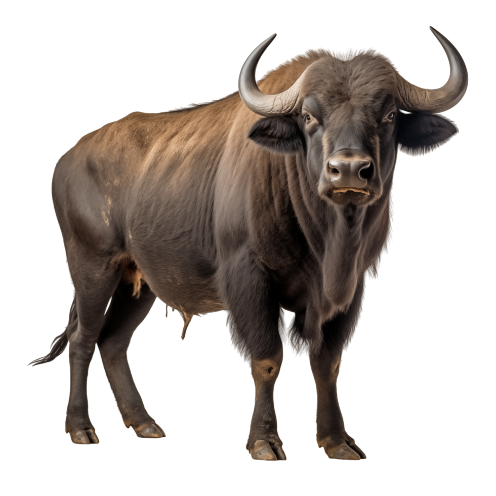 A large brown buffalo standing in front of a black background png