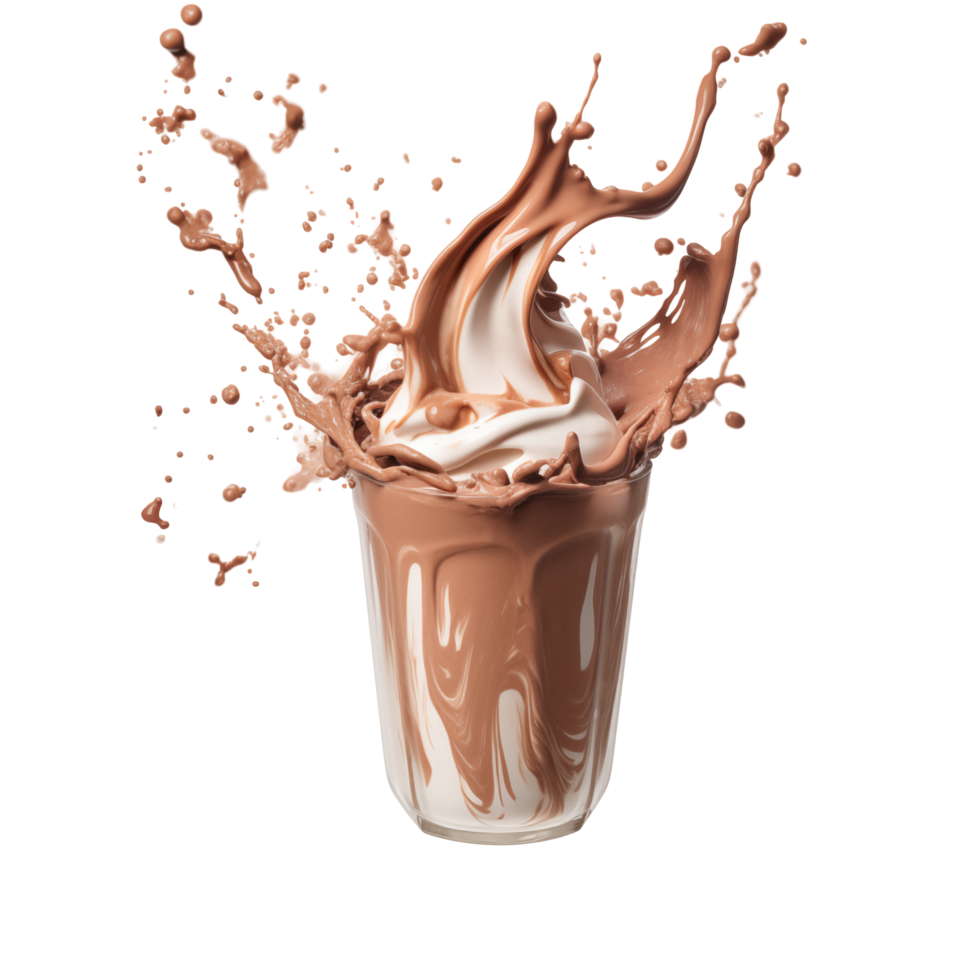 A glass of milk with chocolate splashing out png