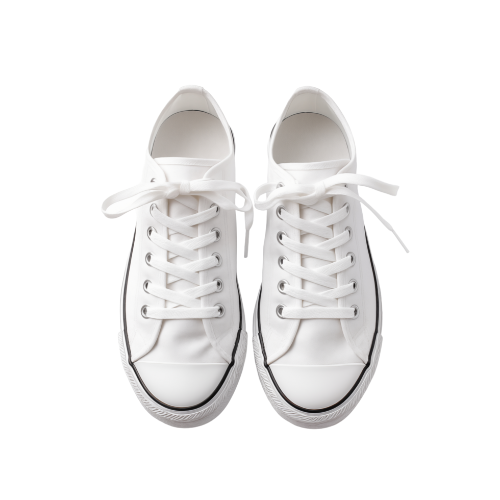 Pair Of White Sneakers With Laces Neatly Tied Viewed From Above On Transparent Background png