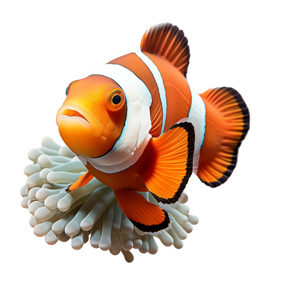 Vibrant Orange Clownfish Swimming Among Sea Anemones Isolated On Transparent Background png