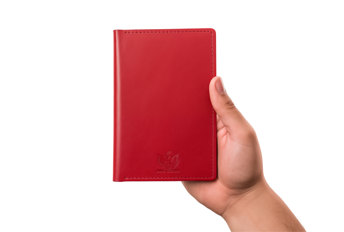 Hand Holding A Red Leather Passport Cover Isolated On A Transparent Background png