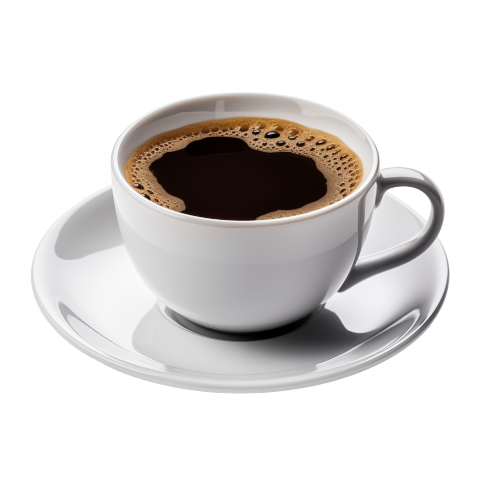 Classic White Coffee Cup Filled With Black Coffee On Saucer Isolated On Transparent Background png