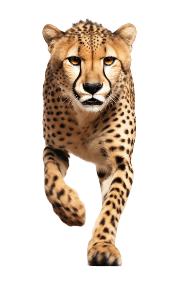 poderoso leopardo corriendo hacia cámara aislado en transparente antecedentes png
