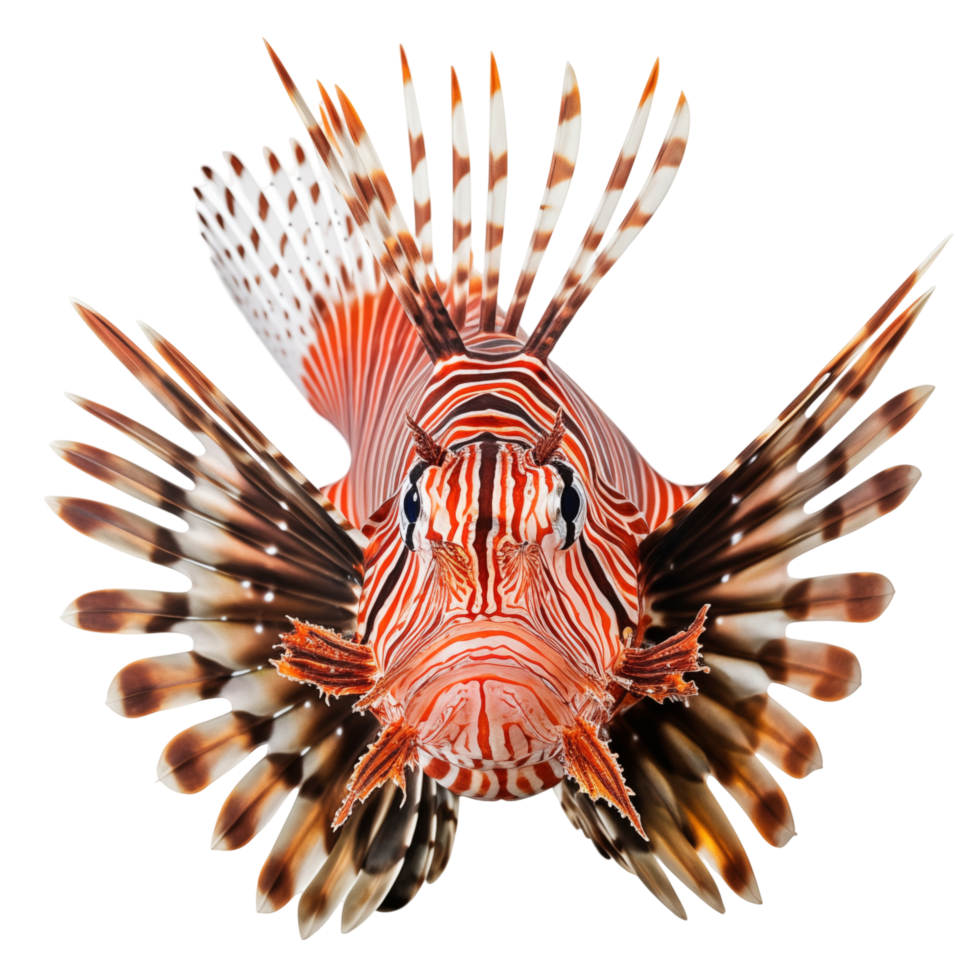 Lionfish With Striking Red And White Stripes Swimming Isolated On Transparent Background png