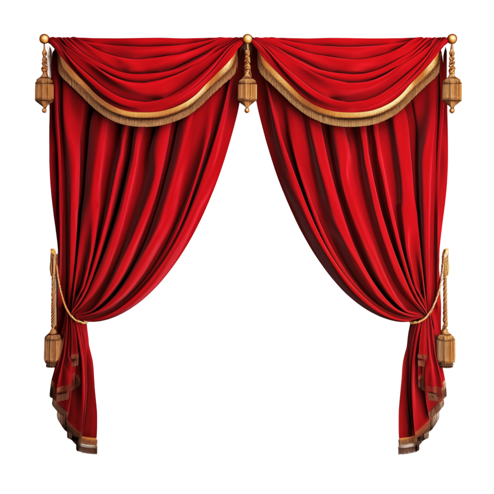 Elegant Red and Gold Theater Curtains Isolated On Transparent Background png