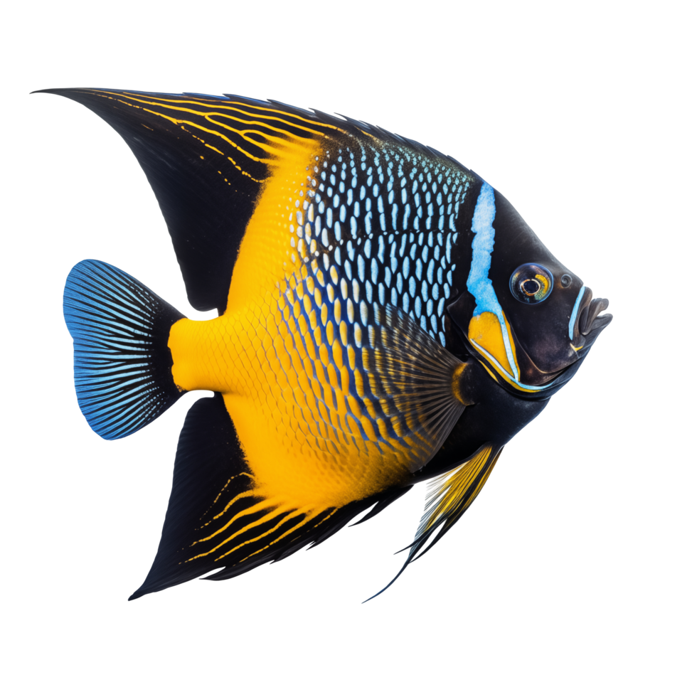 Vibrant Angelfish With Blue and Yellow Patterns Swimming on a Transparent Background png