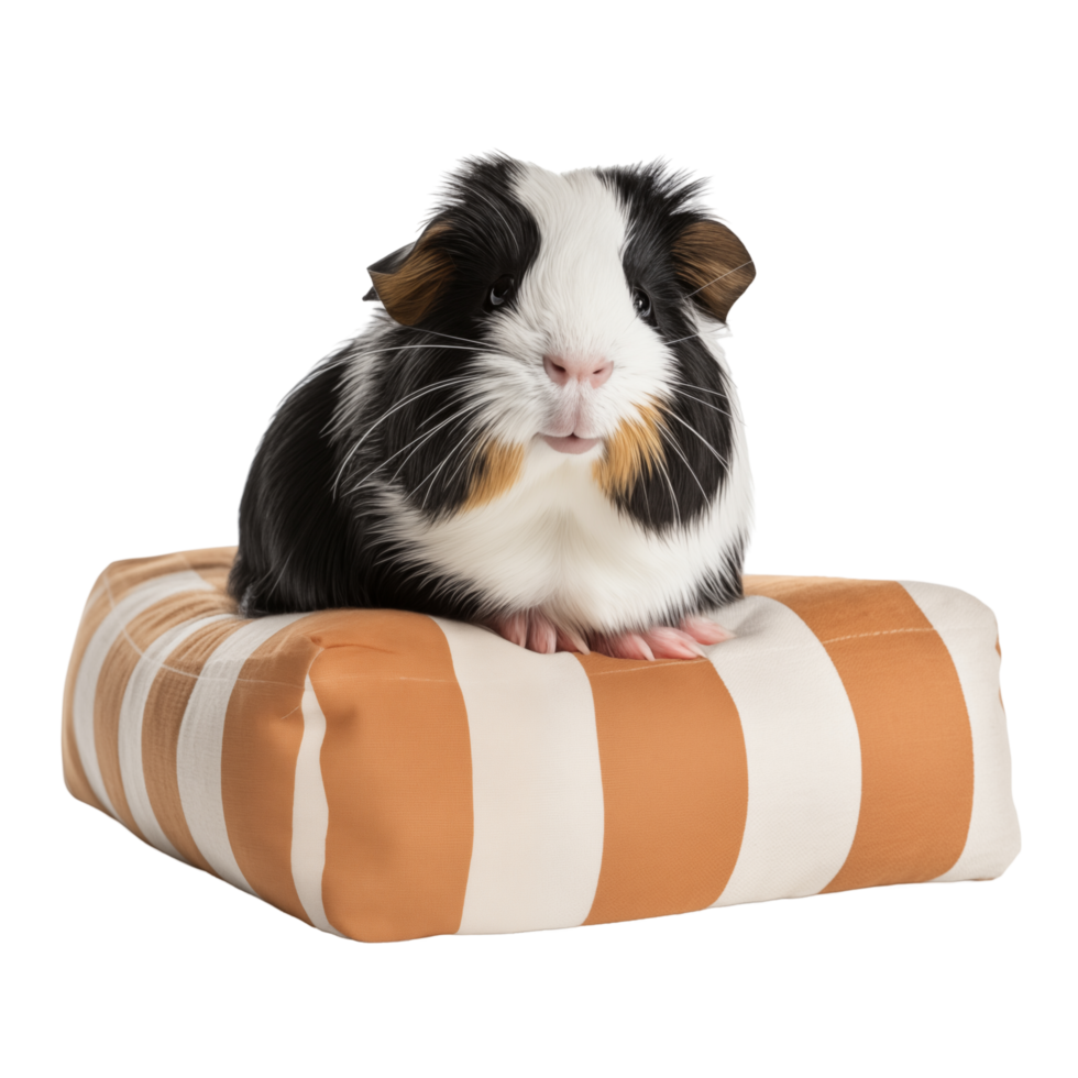 Guinea Pig Sitting On Striped Cushion With Curious Expression png