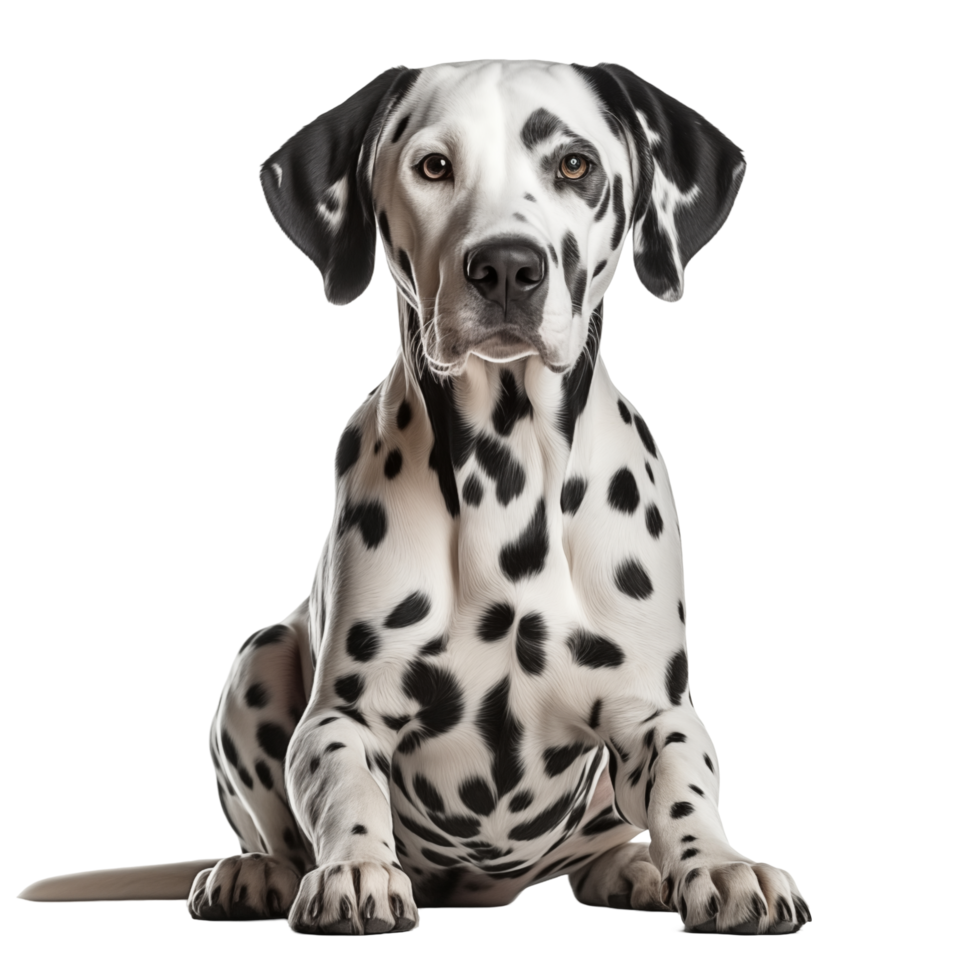 Adorable Dalmatian Dog Sitting On Transparent Background With Black And White Spots png
