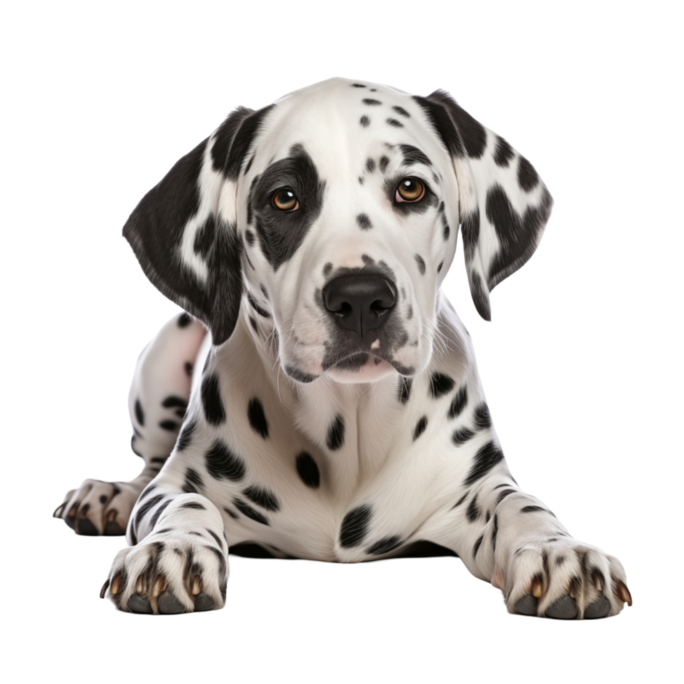 Dalmatian Puppy With Black Spots Lying Down On A Transparent Background png