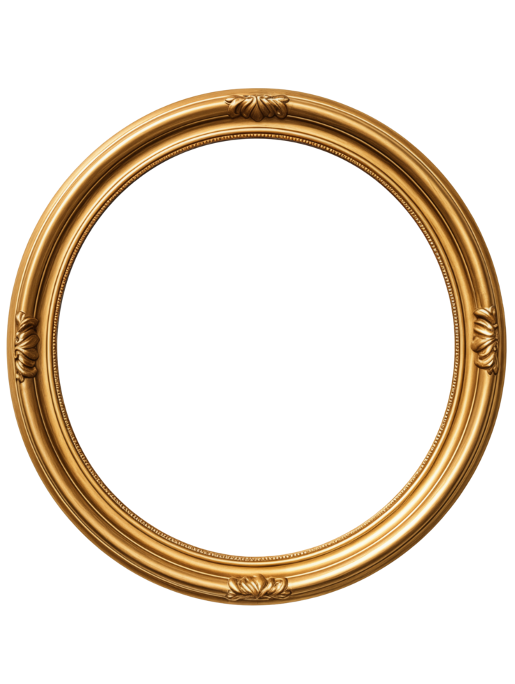 Elegant Round Gold Framed Mirror With Ornate Carvings And Refined Finish png