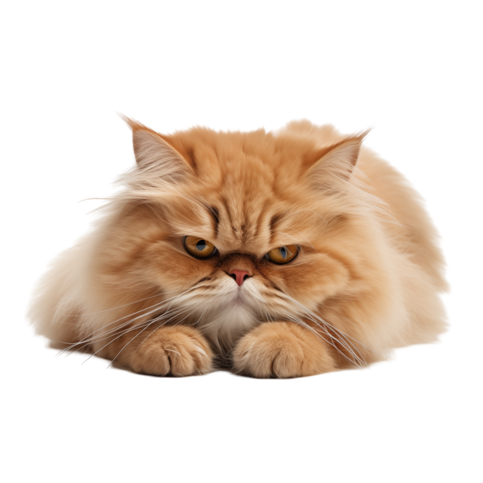 Fluffy Orange Persian Cat Lying Down With Intense Yellow Eyes And Thick Fur png