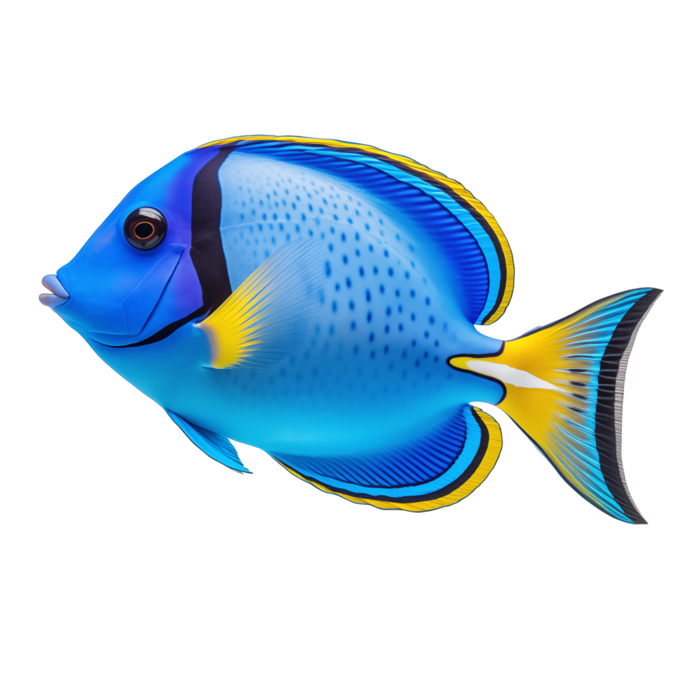 Blue And Yellow Tang Fish With Black Stripes Isolated On Transparent Background png