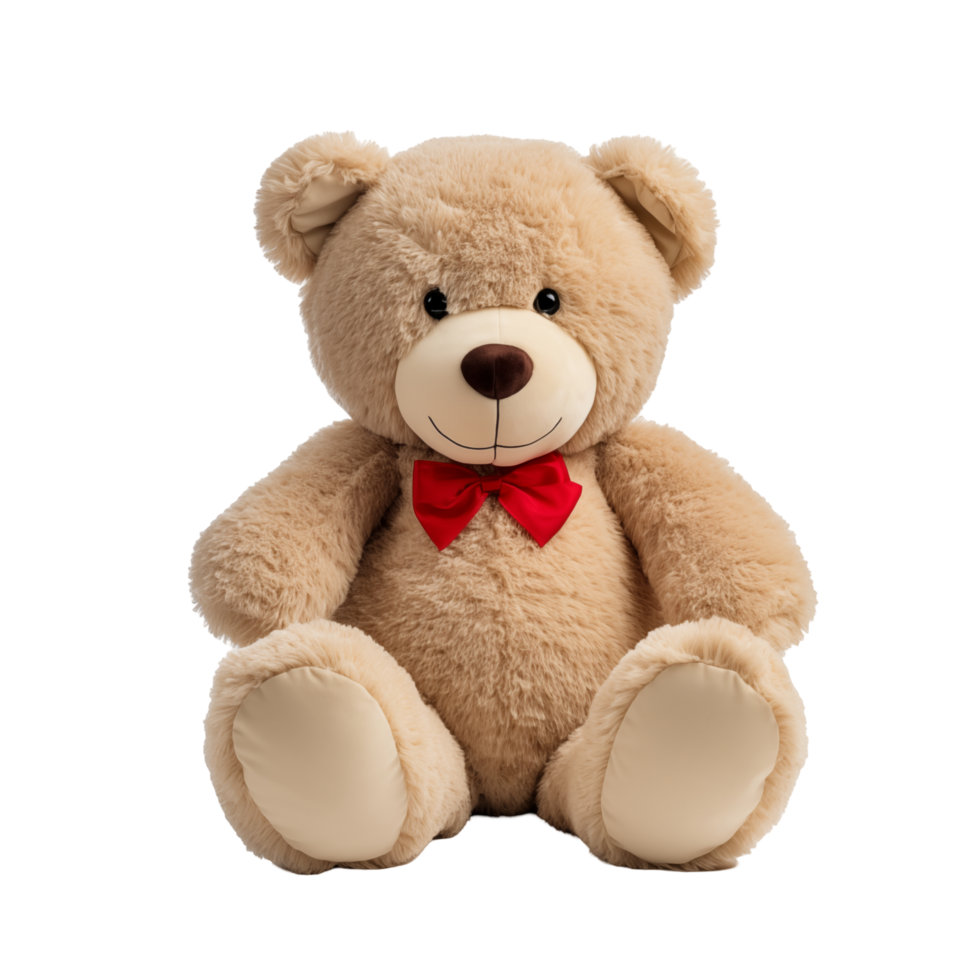 Adorable Fluffy Teddy Bear With Red Bow Tie Sitting On Transparent Background png