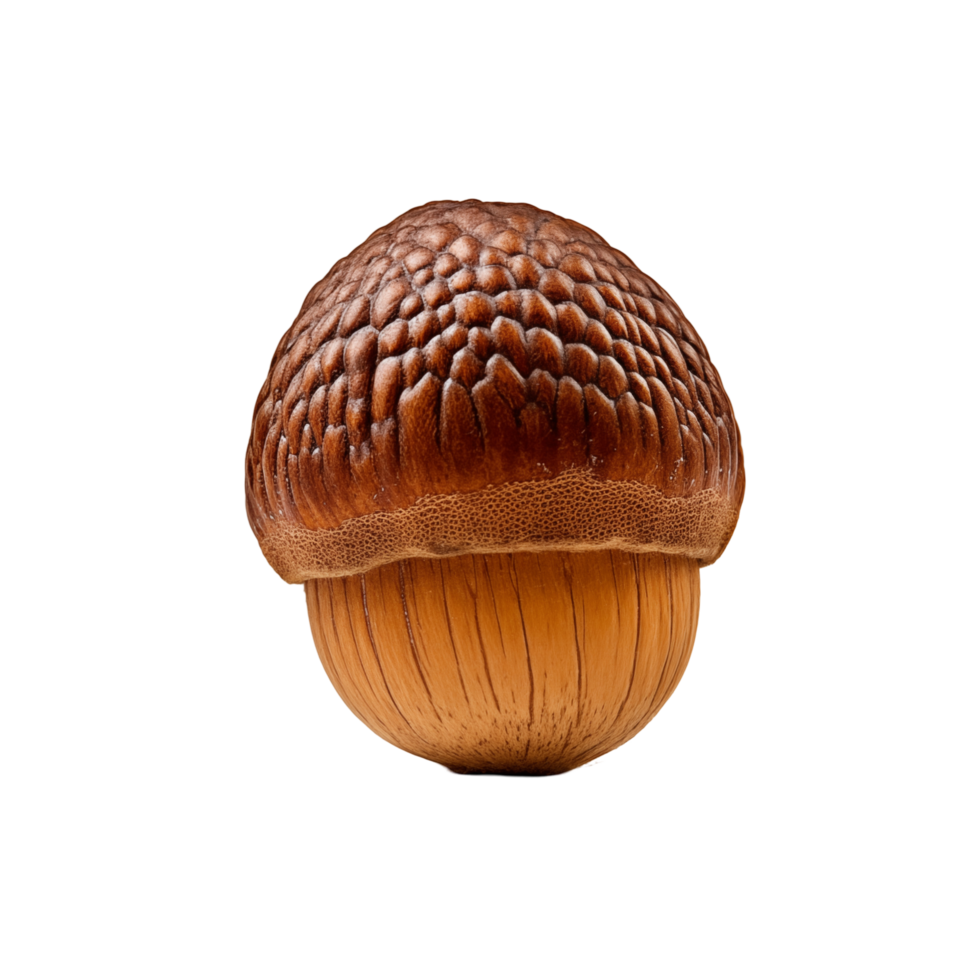 Close-Up Of A Brown Acorn With Detailed Textured Cap And Smooth Shell png