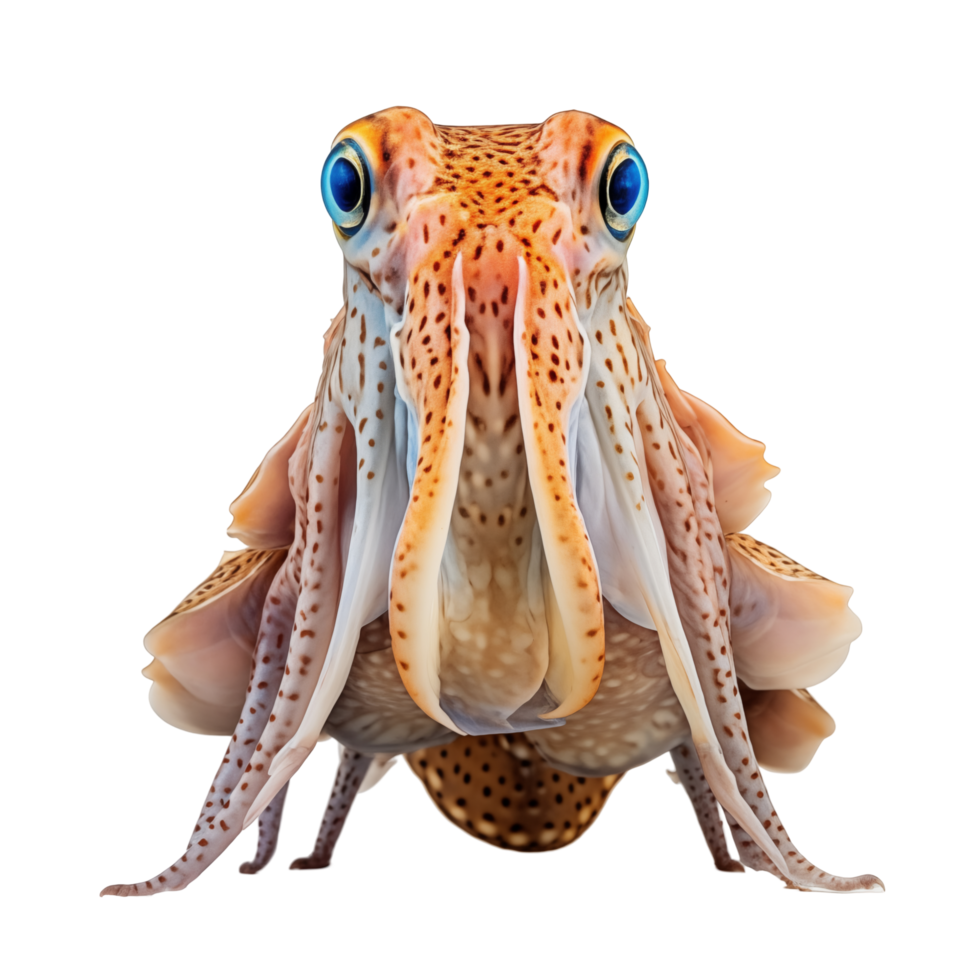 Close-Up Of A Cuttlefish With Blue Eyes And Spotted Skin On Transparent Background png