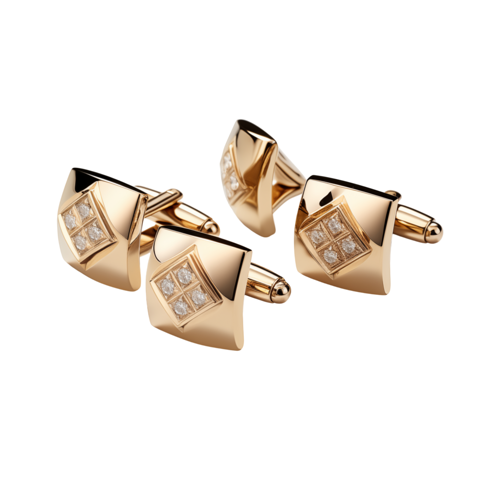 Golden Cufflinks With Diamond Embellishments On Transparent Background png