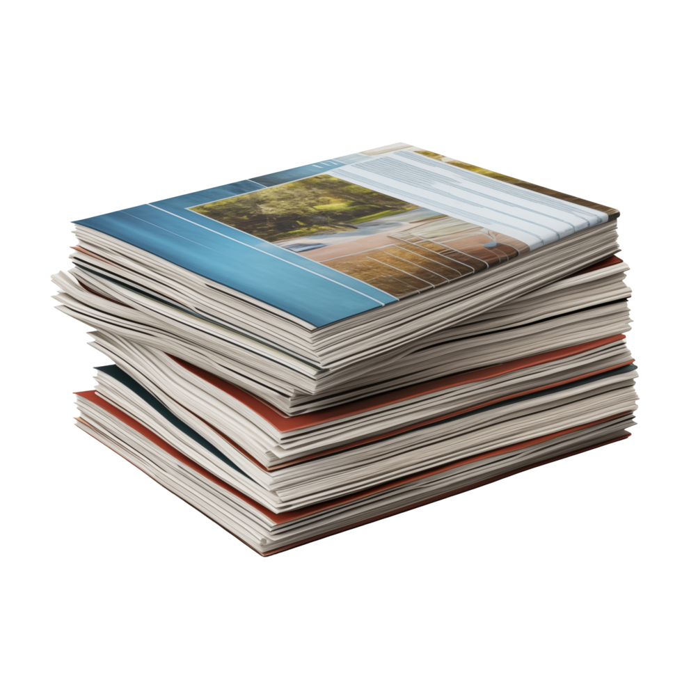 Large Stack Of Colorful Magazines With Glossy Covers On Transparent Background png