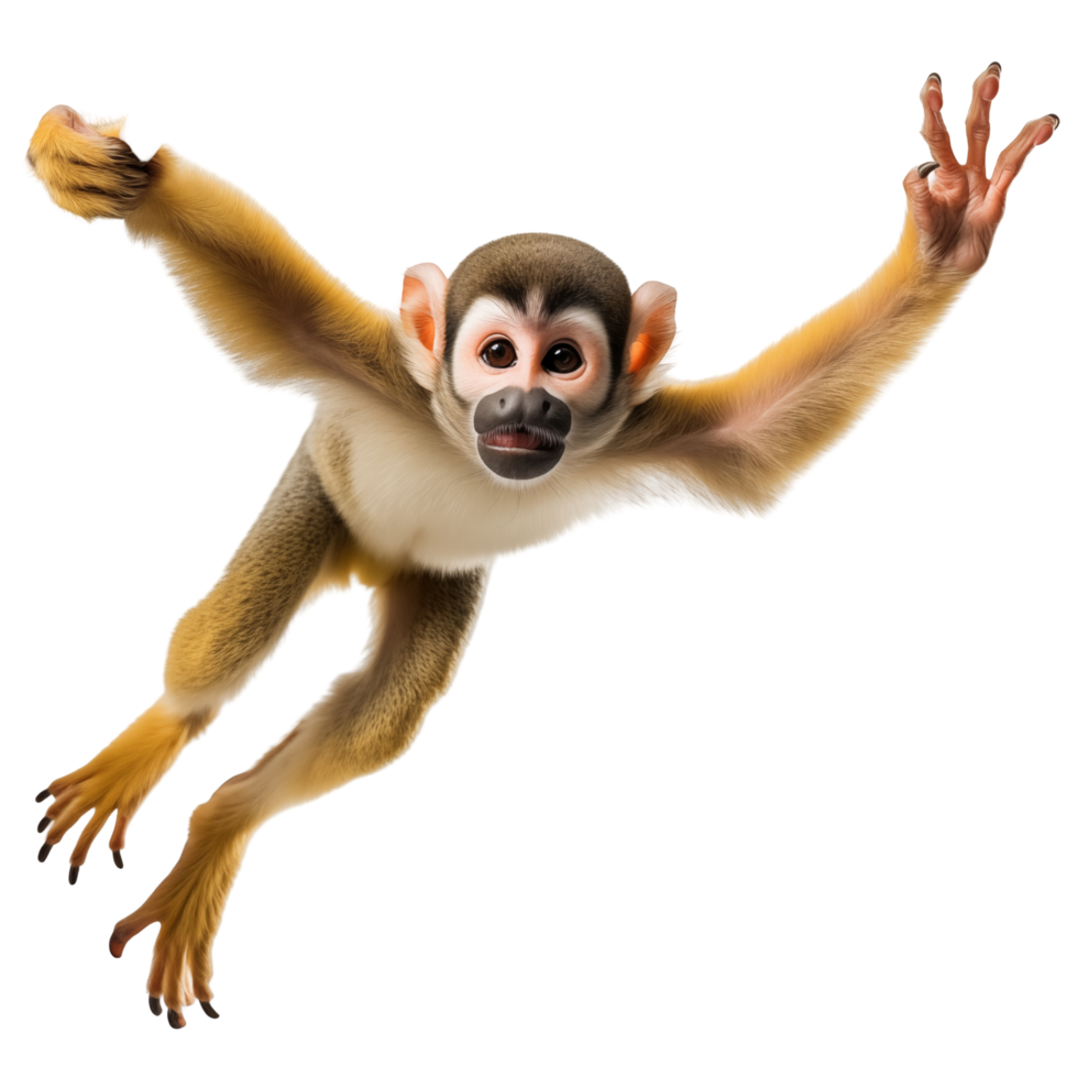 Playful Squirrel Monkey Hanging From A Branch On Transparent Background png