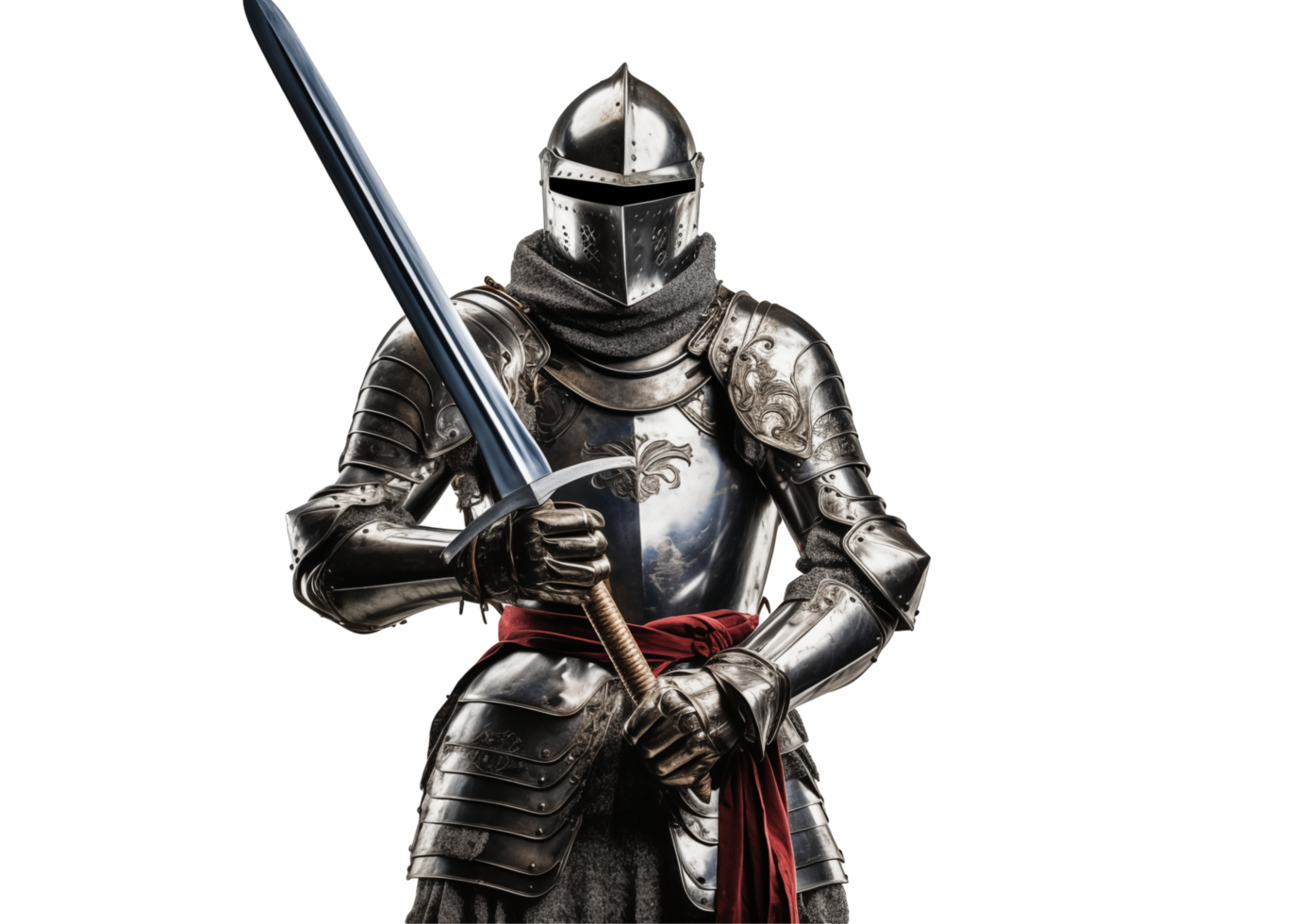 Medieval Knight In Shining Armor Holding A Sword On Transparent Background png