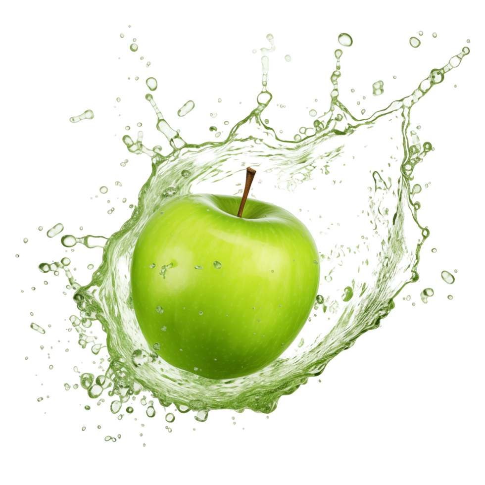 Fresh Green Apple Splashing In Water On Transparent Background png