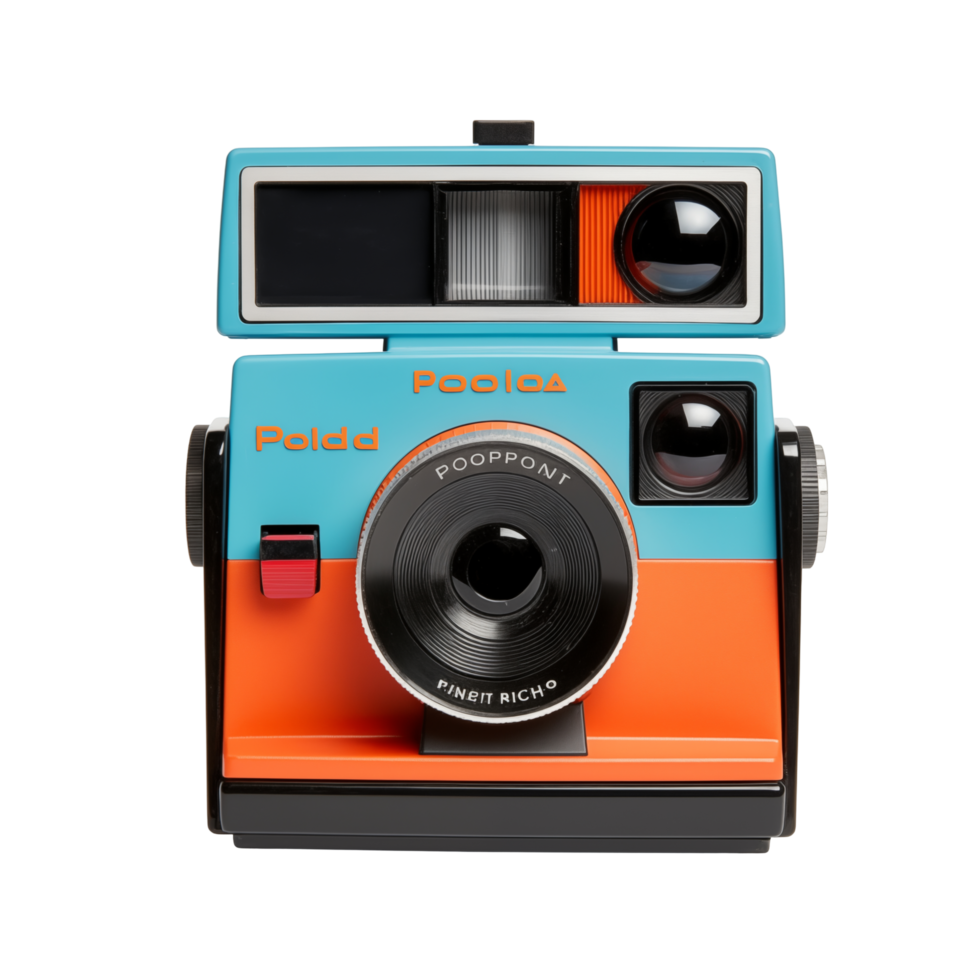 Vintage Retro Polaroid Camera With Colorful Design On Transparent Background png
