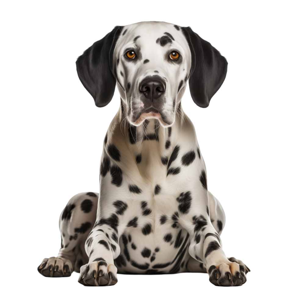 Cute Dalmatian Dog Sitting With Black Spots On Transparent Background png